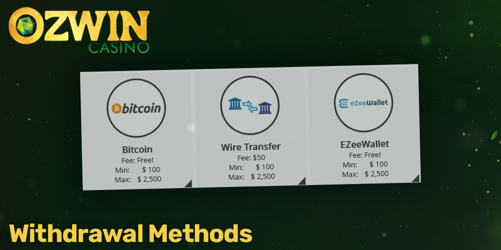 Withdrawal Methods at Ozwin casino