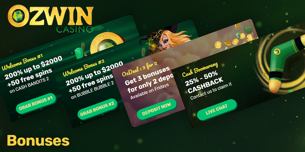 Bonuses and promotions at Ozwin casino