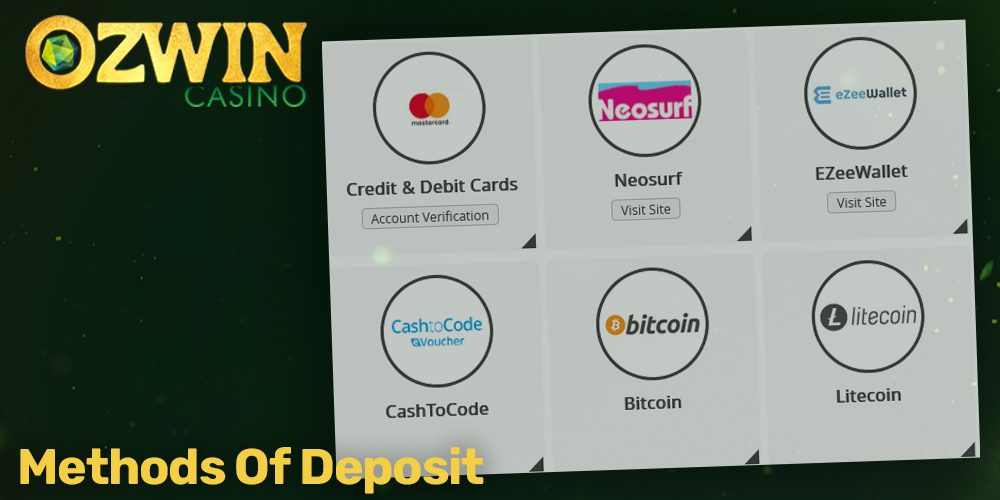 deposit methods at Ozwin casino