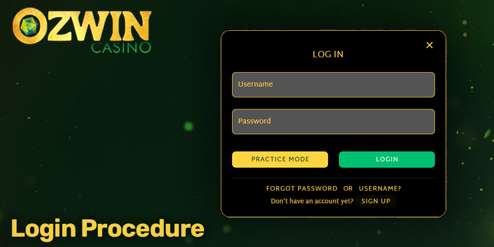 instructions on how to login to Ozwin casino account