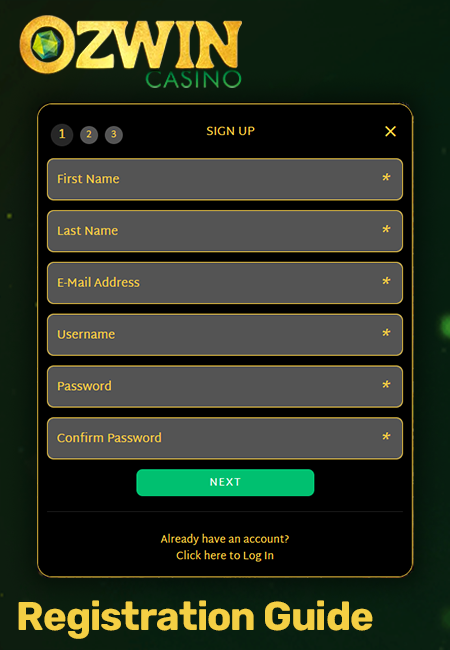 instructions on how to register at Ozwin casino
